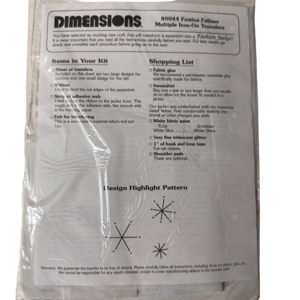 Dimensions Festive Felines Iron-On Transfer Kit Holiday Fashion 1992 Cats Kitten - Picture 8 of 8